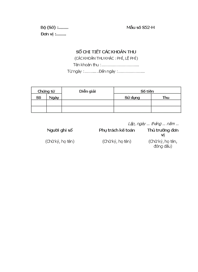 Sổ chi tiết các khoản thu