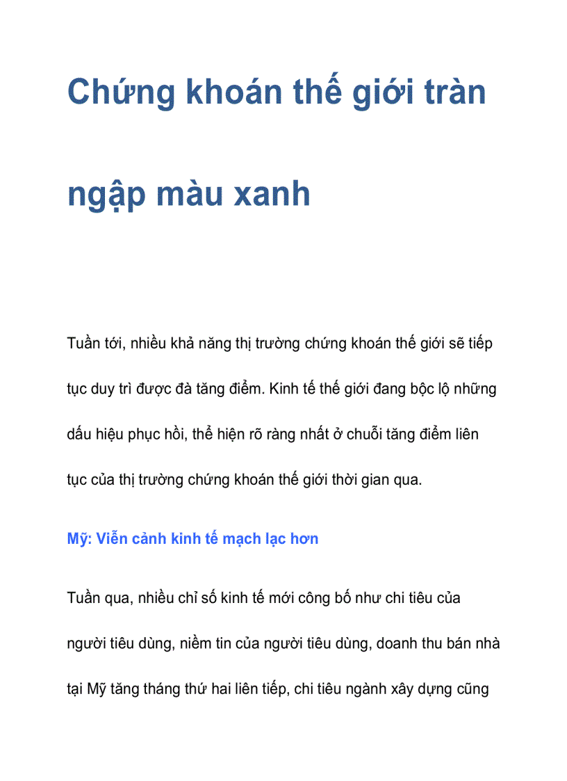 Chứng khoán thế giới tràn ngập màu xanh