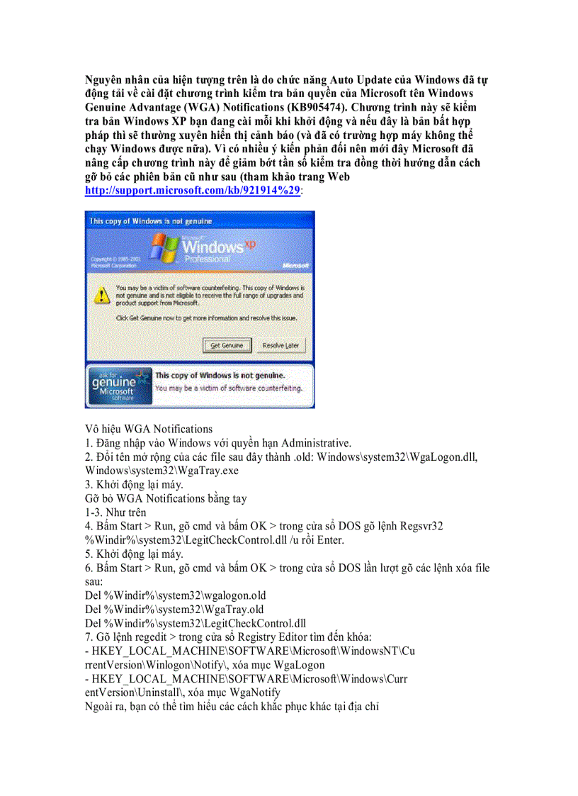 Gỡ bỏ Windows Genuine Advantage