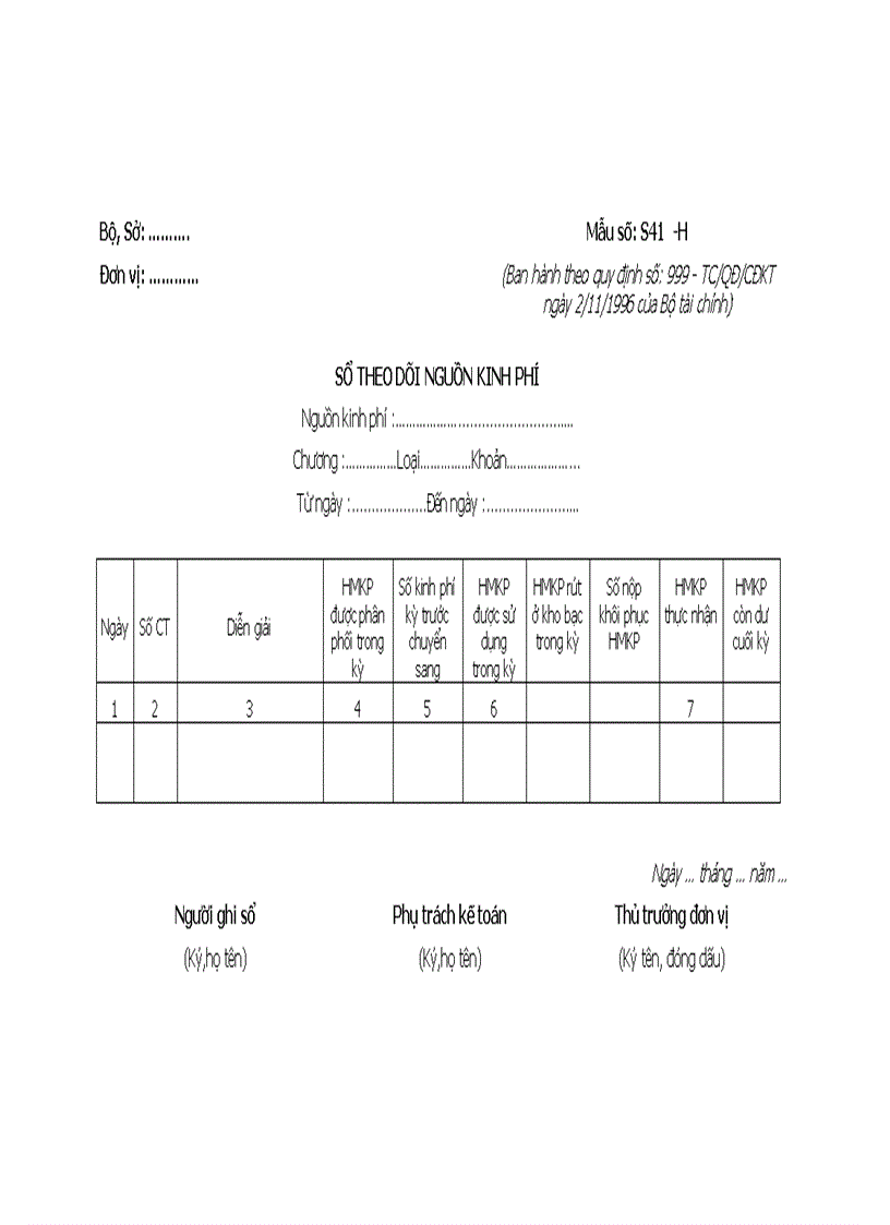 Sổ theo dõi nguồn kinh phí