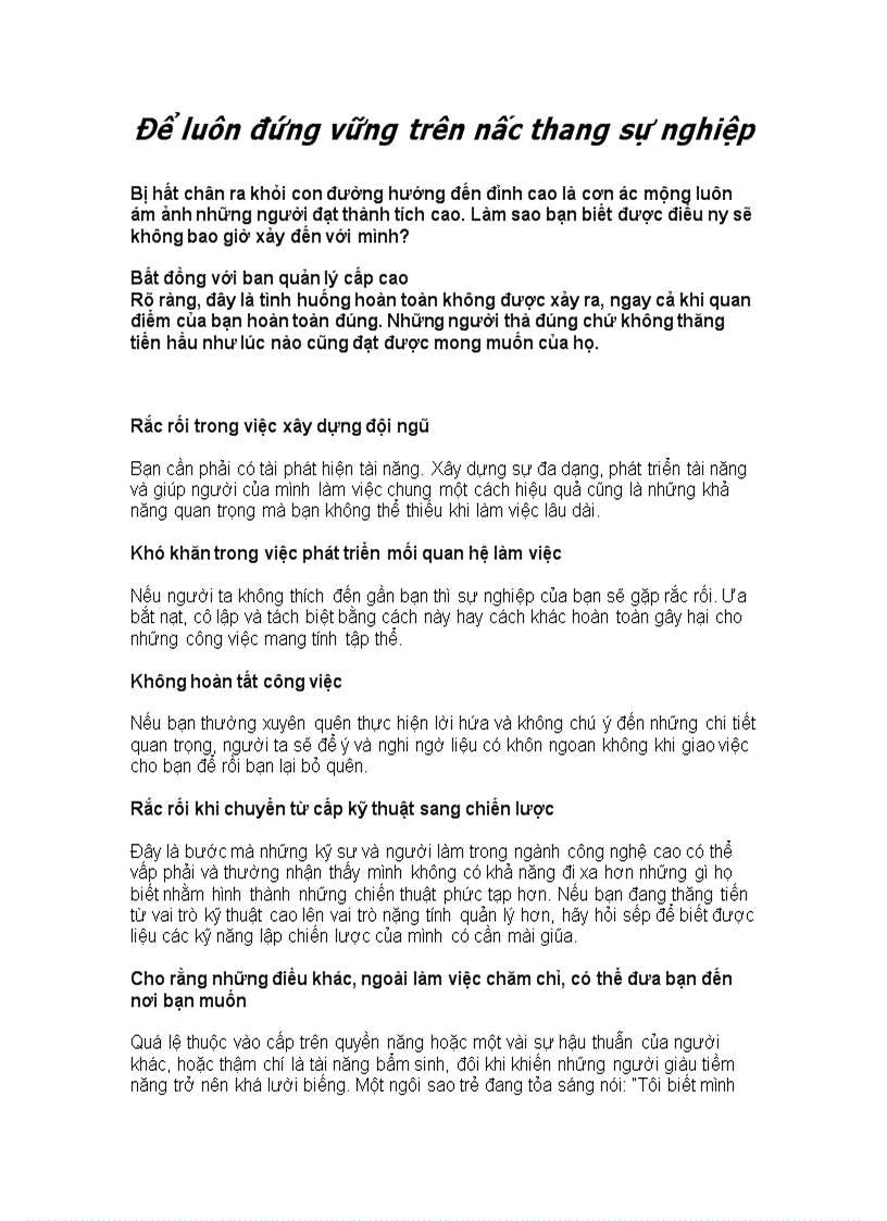 Để luôn đứng vững trên nấc thang sự nghiệp