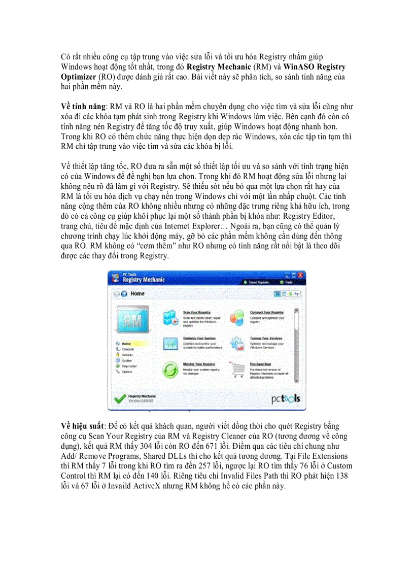 Sửa lỗi Registry bằng Registry Mechanic hay WinASO Registry Optimizer