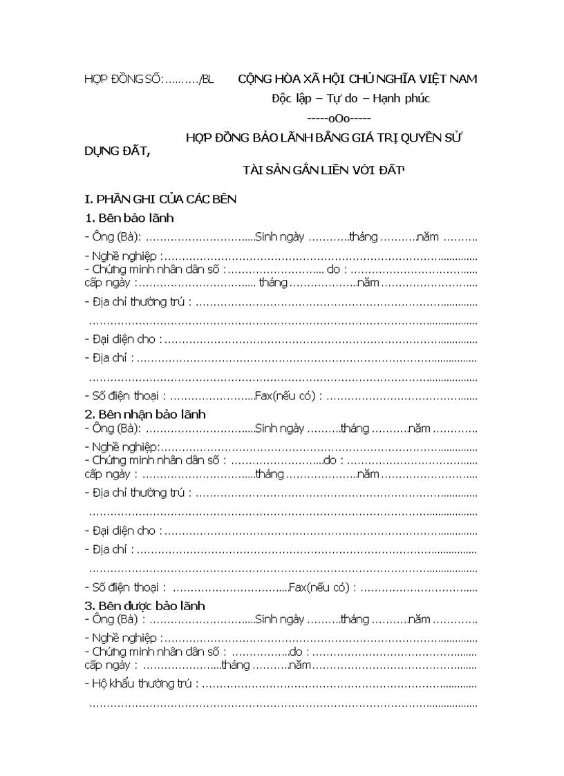 Hợp đồng bảo lãnh bằng giá trị quyền sử dụng đất tài sản gắn liền với đất1