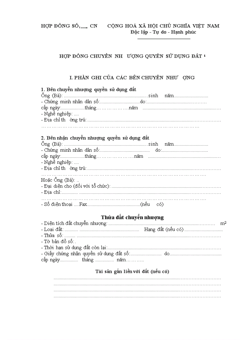 Hợp đồng chuyển nh ượng quyền sử dụng đất