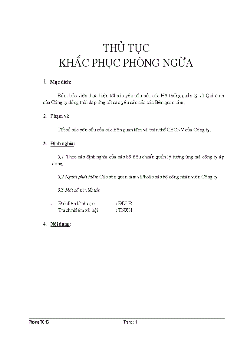 ISO9001 2000 Thủ tục khắc phục và phòng ngừa