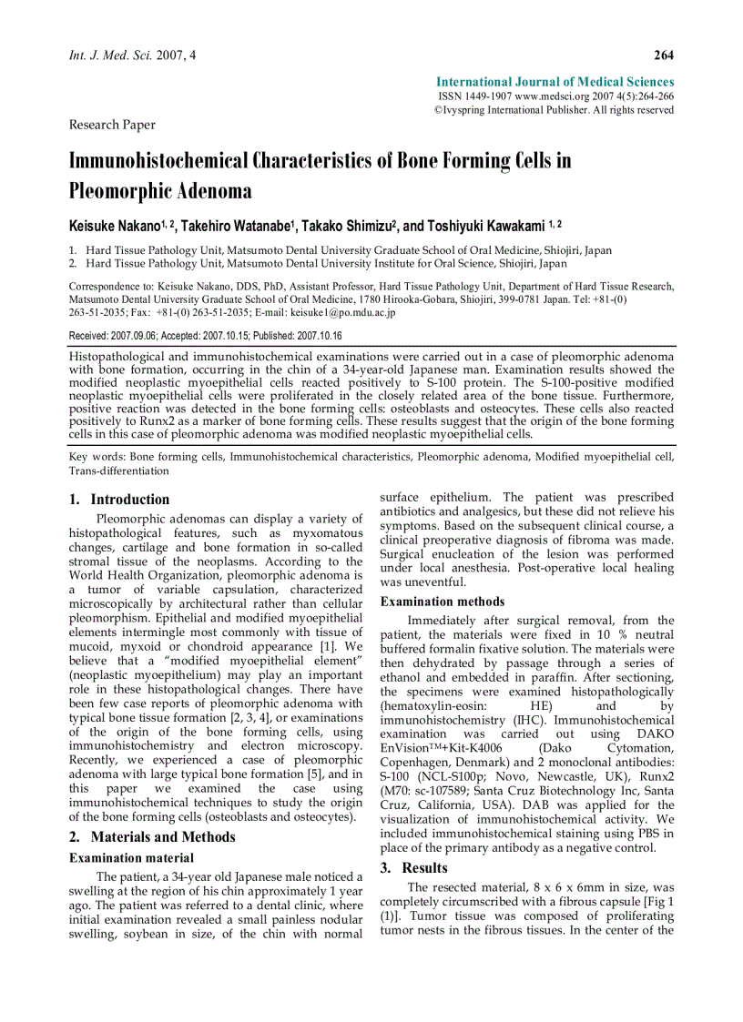 Báo cáo y học Immunohistochemical Characteristics of Bone Forming Cells in Pleomorphic Adenoma