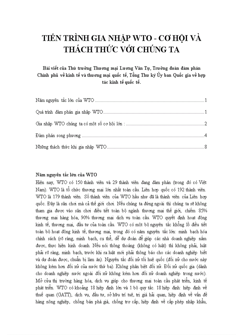 Tiến trình gia nhập wto cơ hội và thách thức với chúng ta