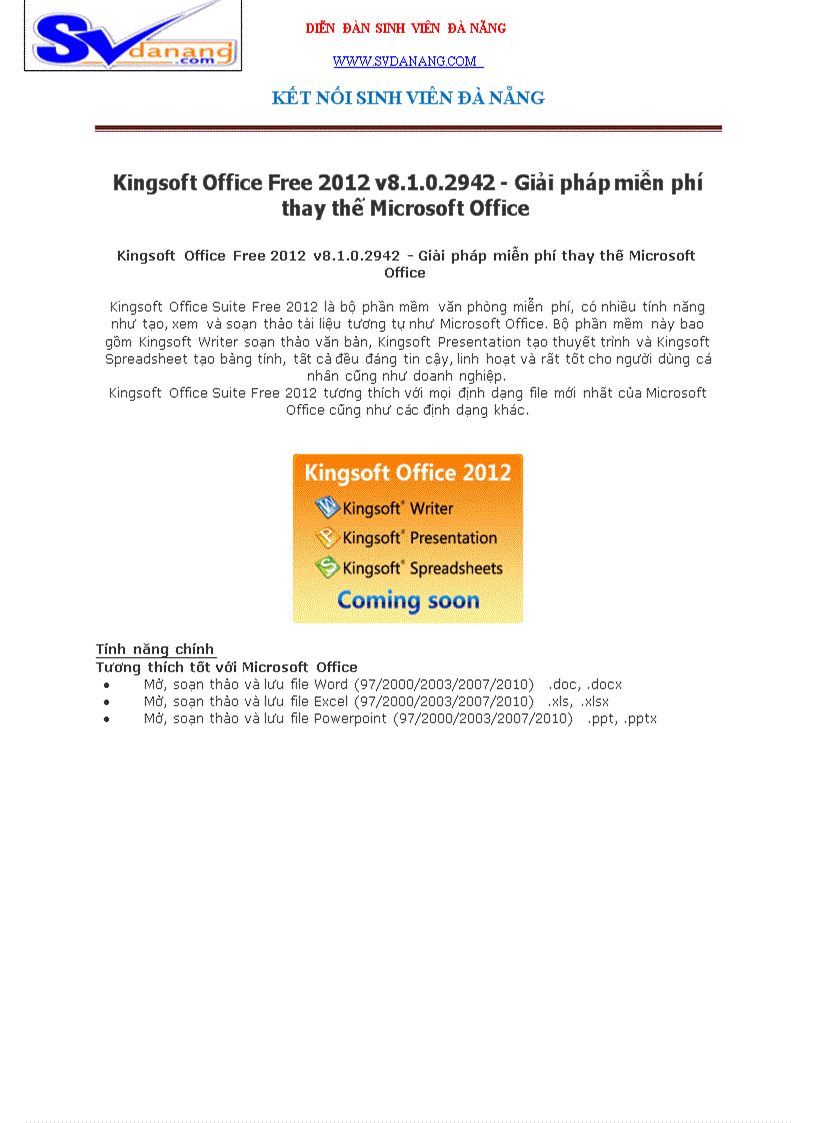 Kingsoft Office Free 2012 v8 1 0 2942 Giải pháp miễn phí thay thế Microsoft Office