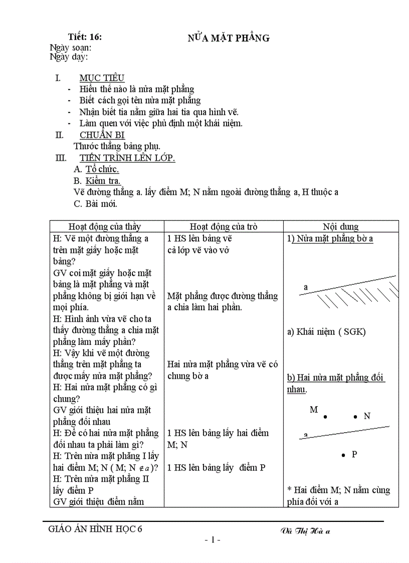 Giáo án hình học 6 kỳ II