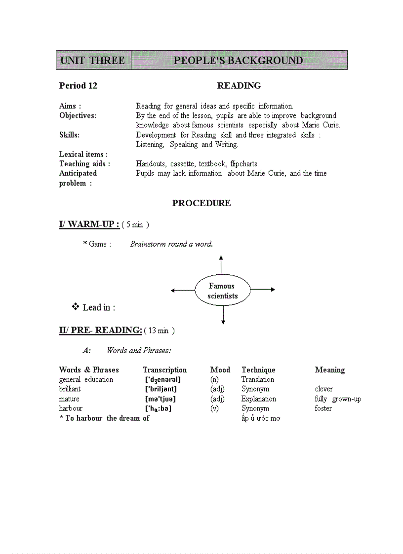 Giáo án tiếng anh lớp 10 unit 3 Reading