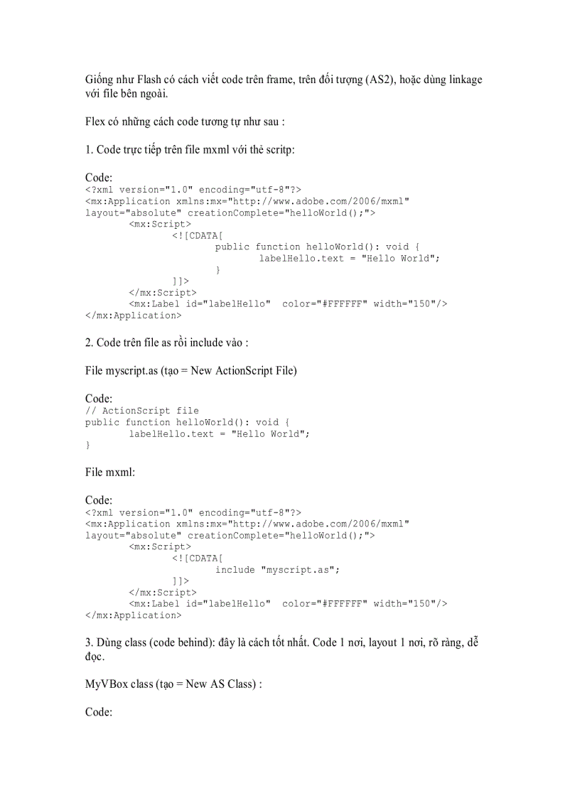 3 cách viết code trong Flex