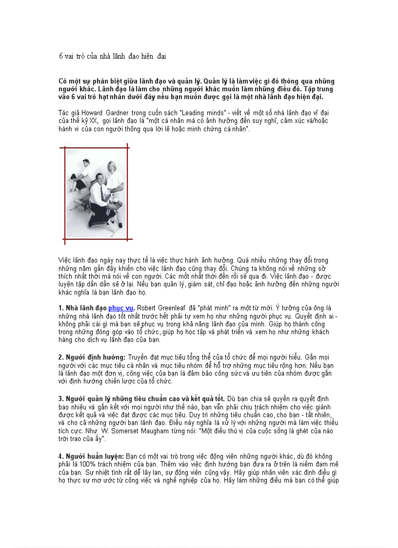 6 vai trò của nhà lãnh đạo hiện đại