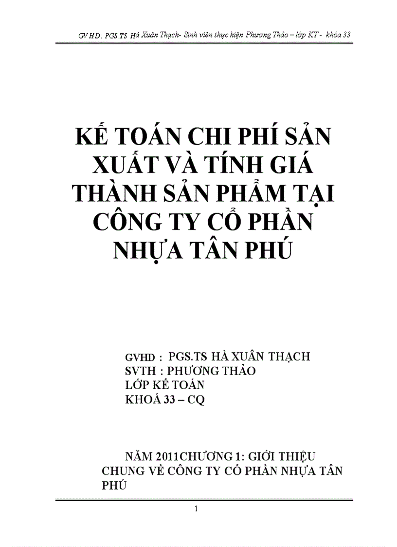 Kế toán chi phí sản xuất và tính giá thành sản phẩm tại công ty cổ phần nhựa tân phú