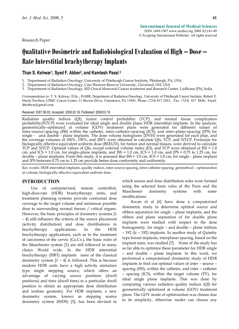 Báo cáo y học Qualitative Dosimetric and Radiobiological Evaluation of High Dose Rate Interstitial brachytherapy Implant