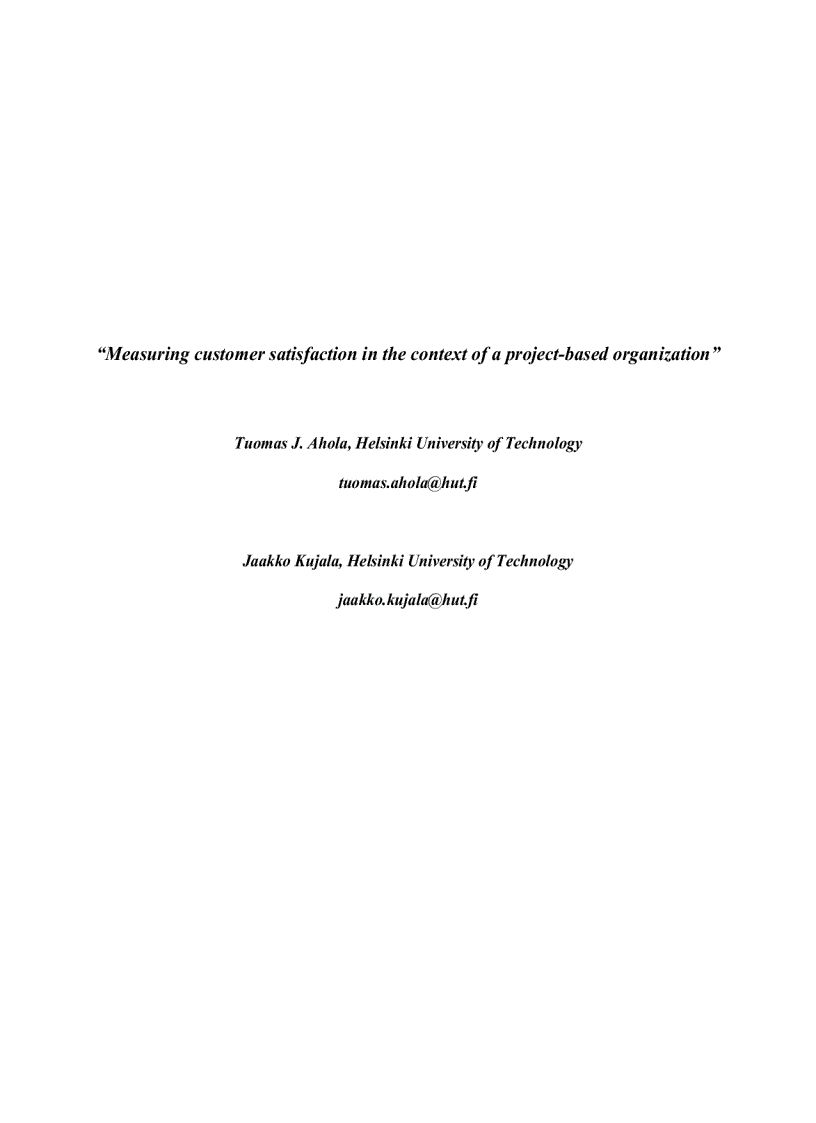 Measuring customer satisfaction in the context of a project based organization