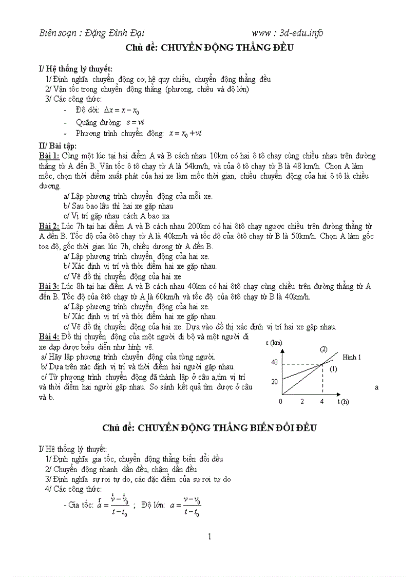 Bài tập chuyển động thẳng đều BTVN số 1