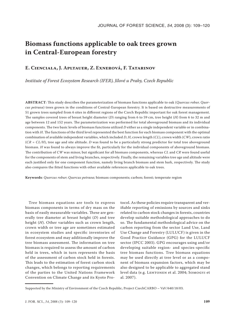 Báo cáo lâm nghiệp Biomass functions applicable to oak trees grown in Central European forestry