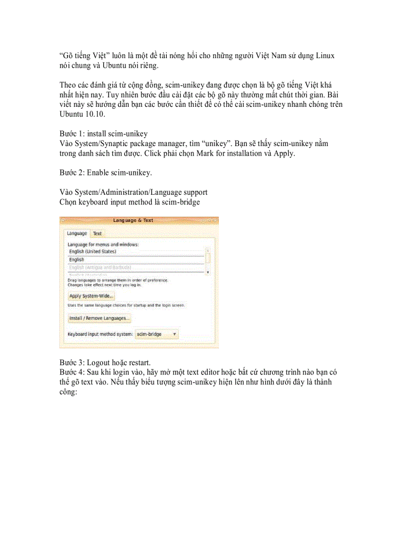 Gõ tiếng Việt với scim unikey trên Ubuntu 10 10