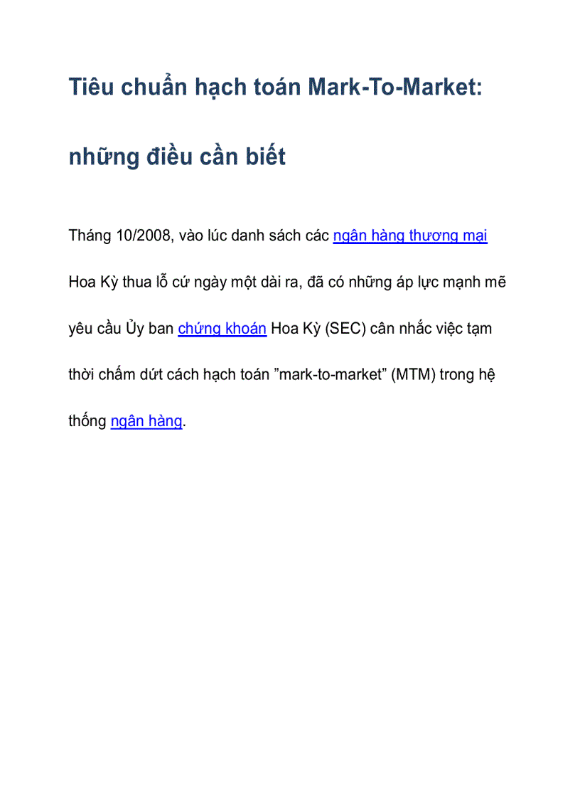 Tiêu chuẩn hạch toán Mark To Market những điều cần biết