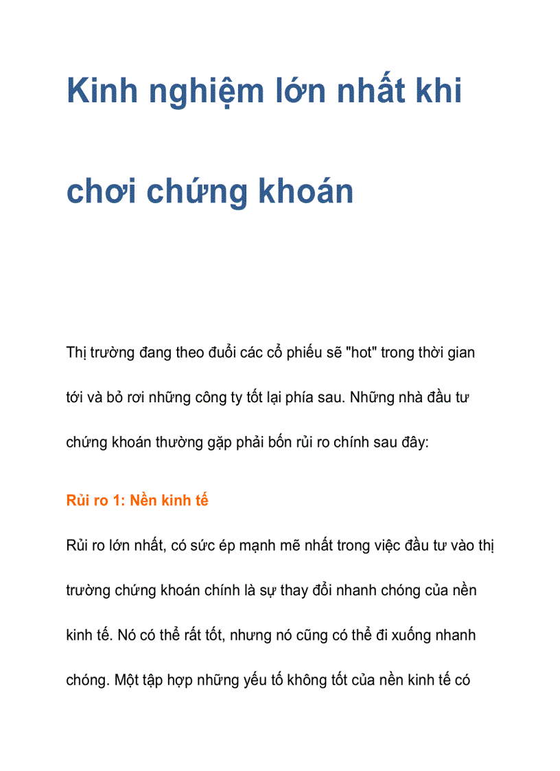 Kinh nghiệm lớn nhất khi chơi chứng khoán