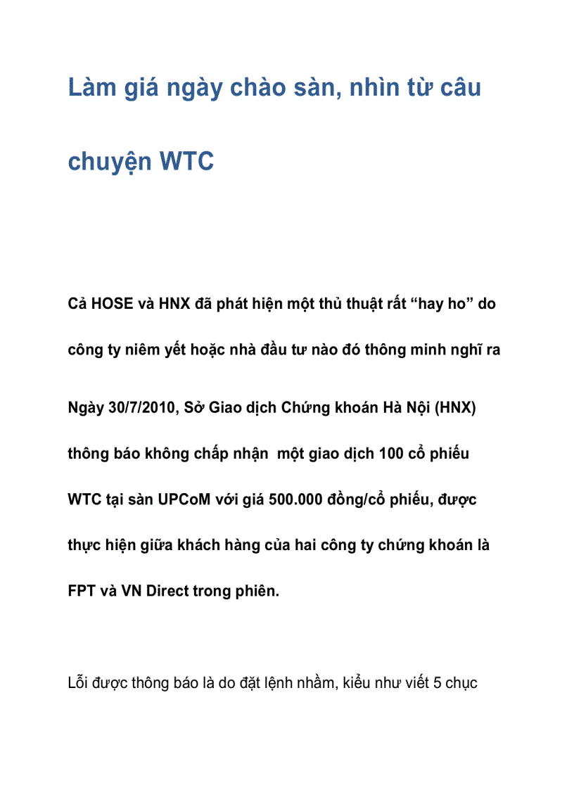 Làm giá ngày chào sàn nhìn từ câu chuyện WTC