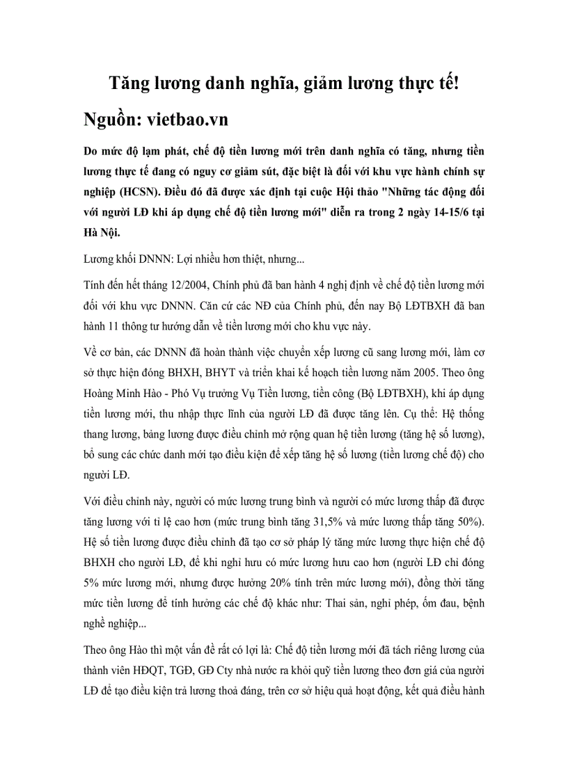 Tăng lương danh nghĩa giảm lương thực tế