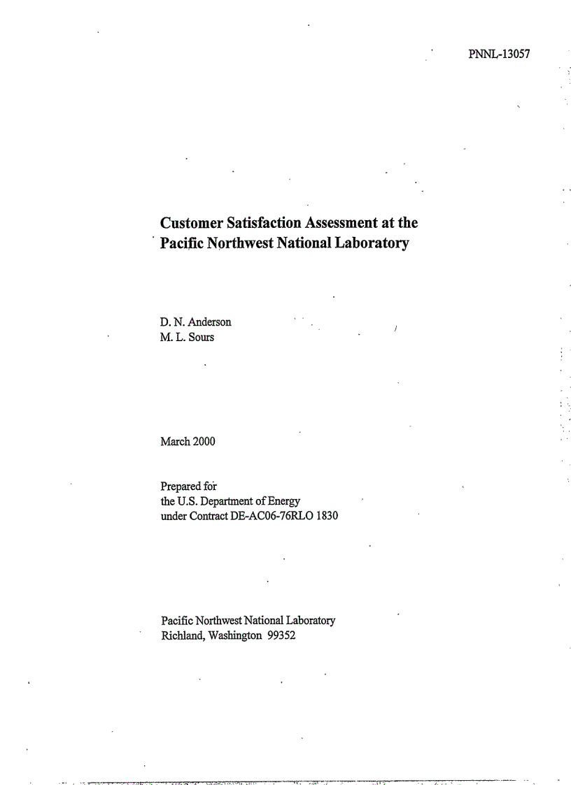 Customer Satisfaction Assessment at the Pacific Northwest National Laboratory 1