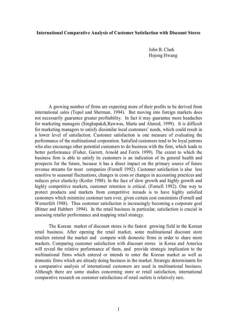 International Comparative Analysis of Customer Satisfaction with Discount Stores