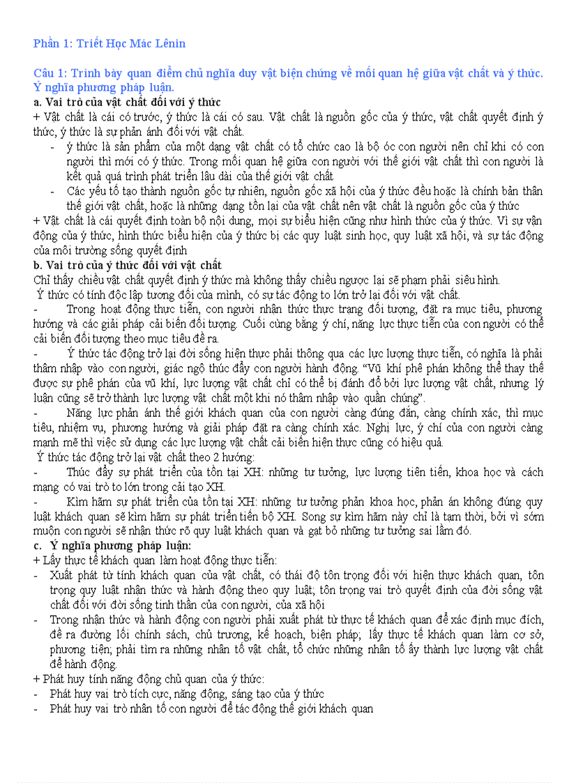 16 câu hỏi và đáp án 2011 Triết học