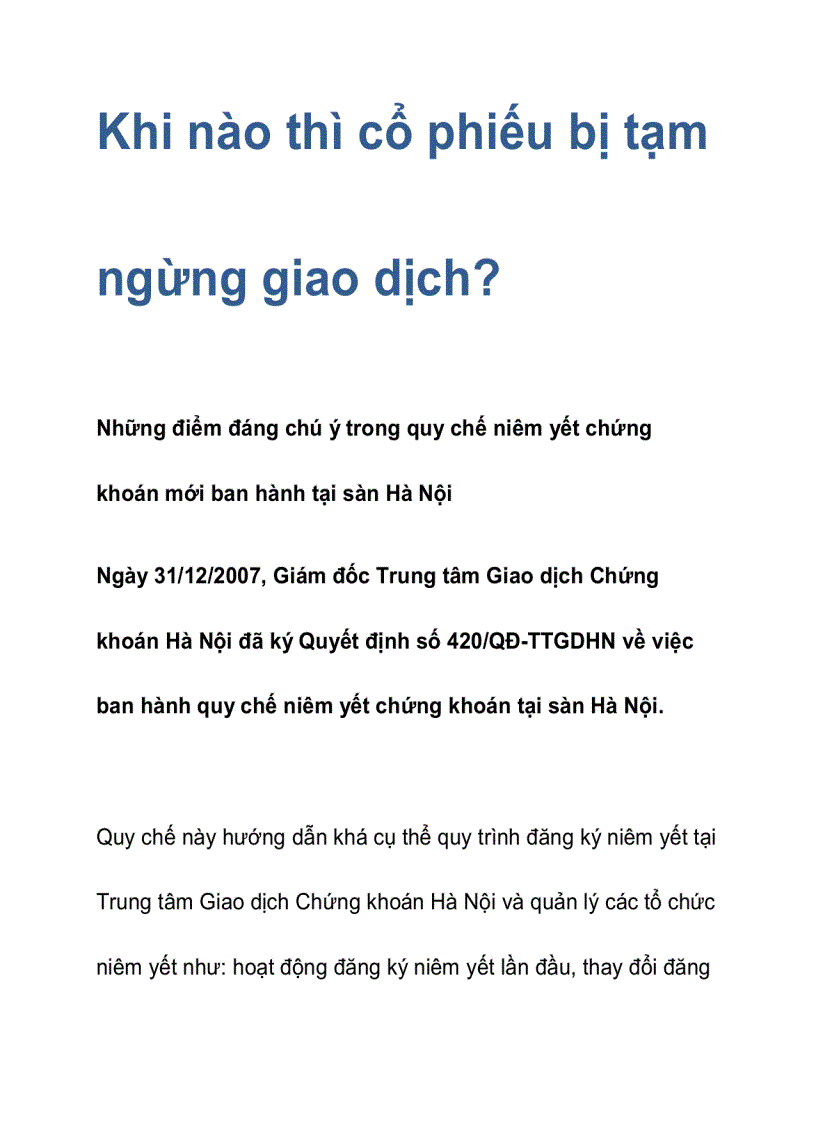 Khi nào thì cổ phiếu bị tạm ngừng giao dịch