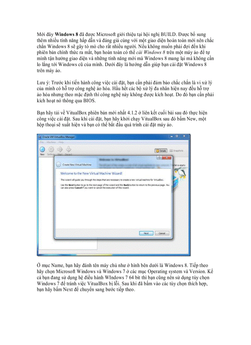 Hướng dẫn cài đặt Windows 8 trên máy ảo VirtualBox