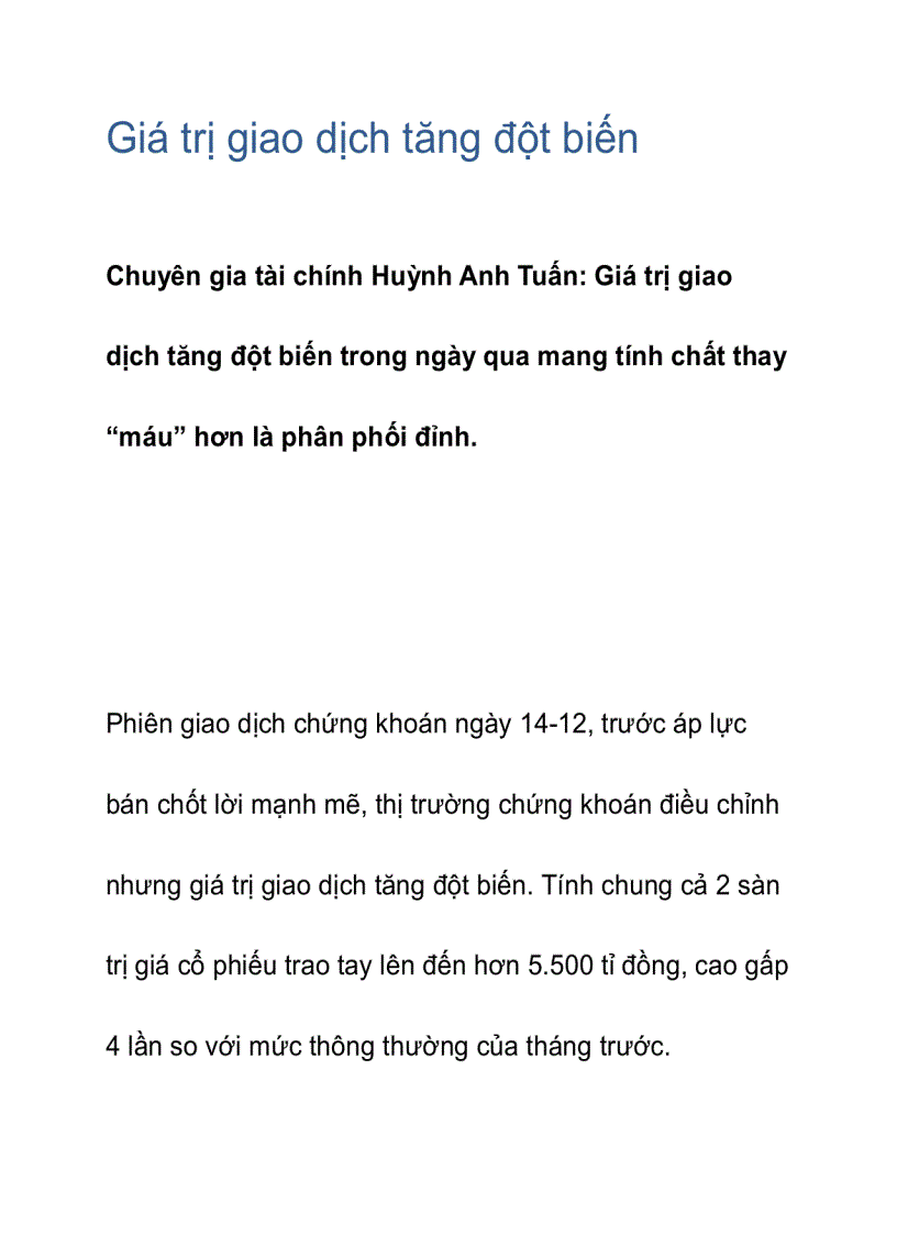 Giá trị giao dịch tăng đột biến