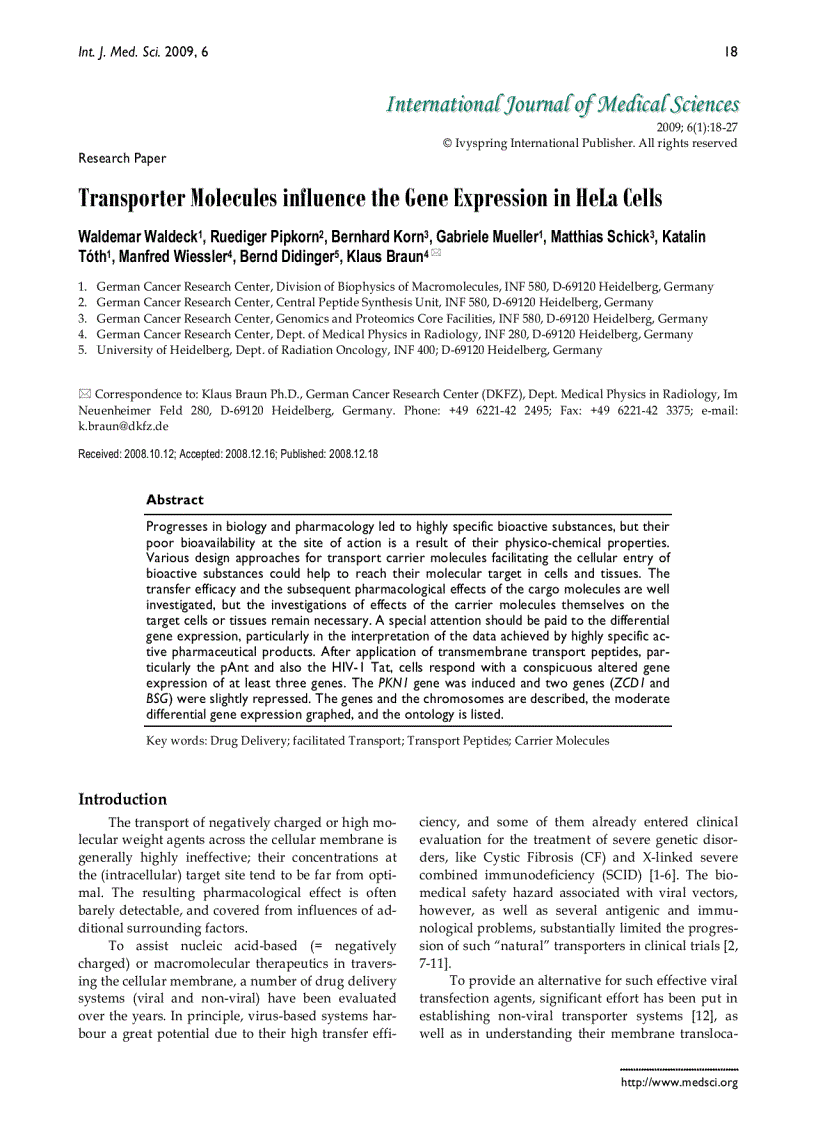 Báo cáo y học Transporter Molecules influence the Gene Expression in HeLa Cells