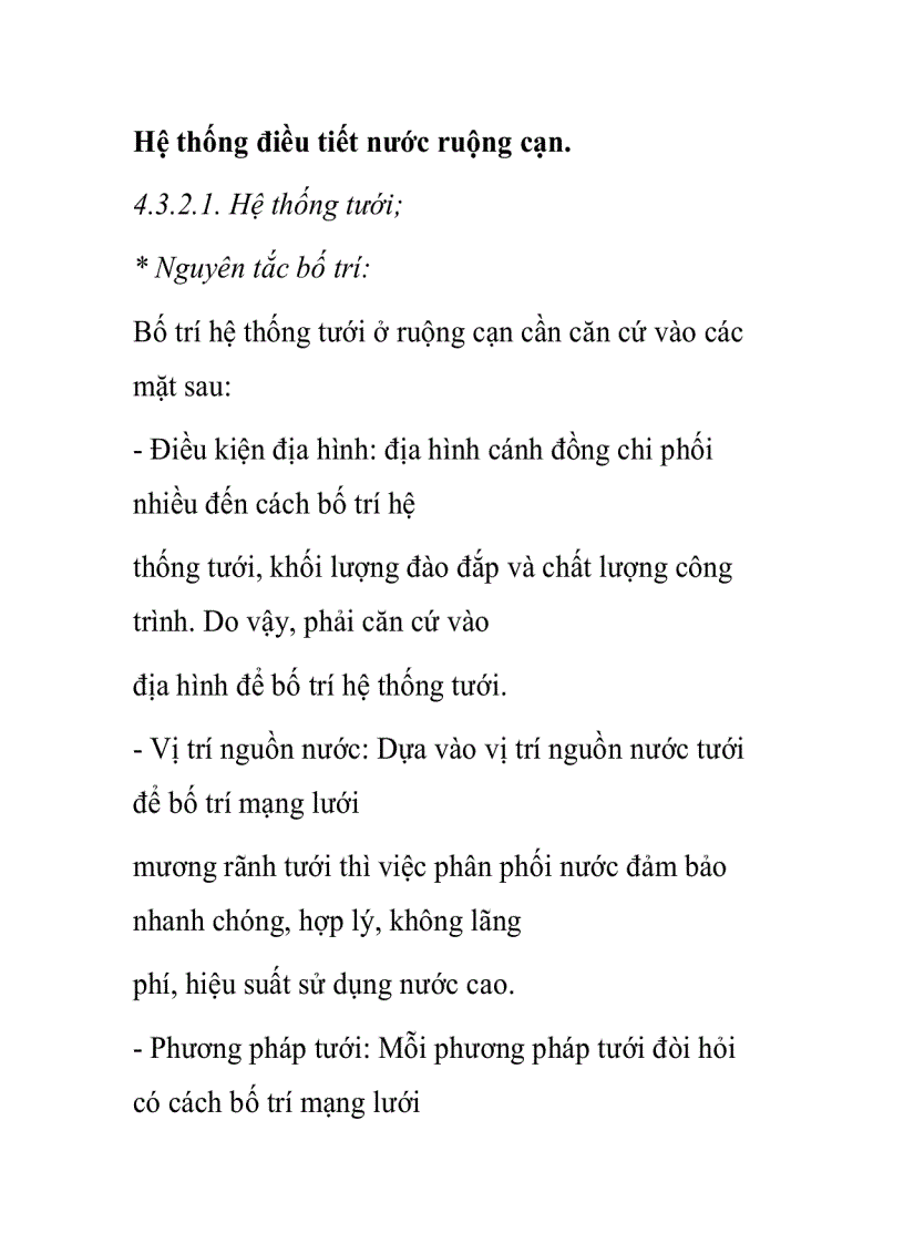 Hệ thống điều tiết nước ruộng cạn