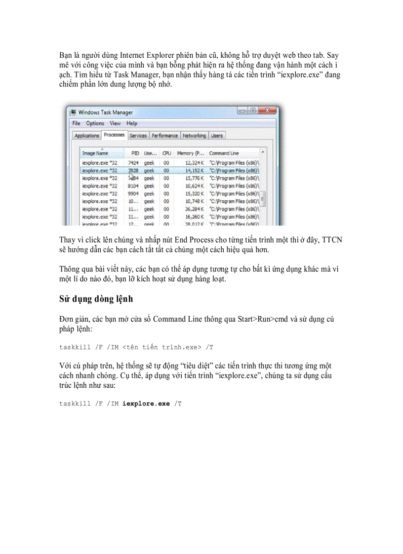 Tắt tất cả tiến trình iexplore exe một cách nhanh chóng