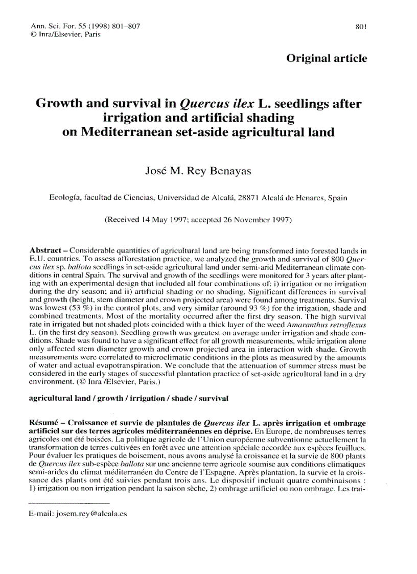 Báo cáo khoa học Growth and survival in Quercus ilex L seedlings after irrigation and artificial shading on Mediterranean set aside agricultural land