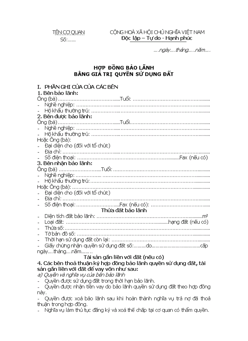 Hợp đồng bảo lãnh bằng giá trị quyền sử dụng đất tài sản gắn liền với đất1 1