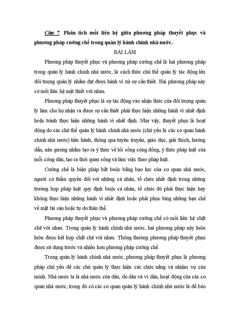 Phân tích mối liên hệ giữa phương pháp thuyết phục và phương pháp cưỡng chế trong quản lý hành chính nhà nước