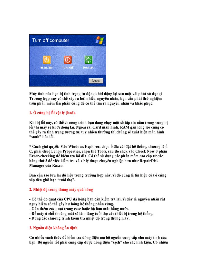 Khắc phục hiện tượng máy tính bị Restart liên tục