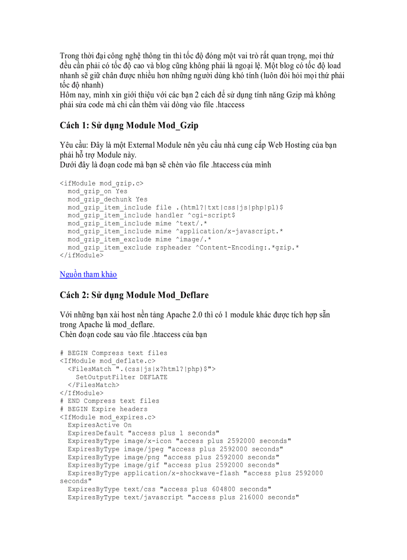 Sử dụng htaccess tăng tốc cho Website