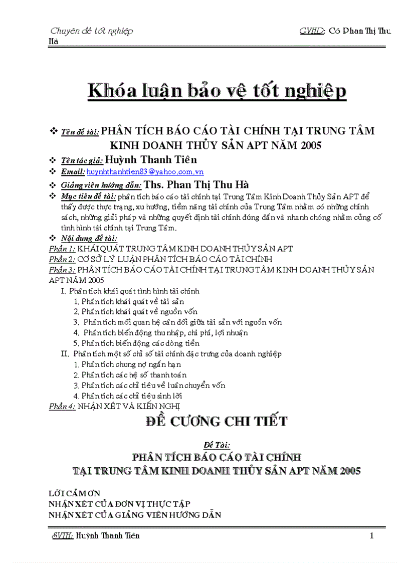Phaân tích baùo caùo taøi chính taïi trung taâm kinh doanh thuûy saûn apt naêm 2005