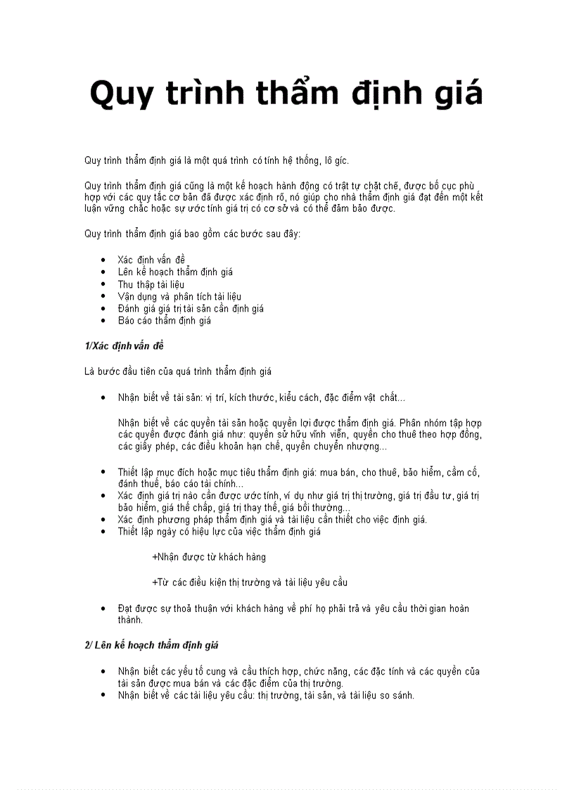 Quy trình thẩm định giá