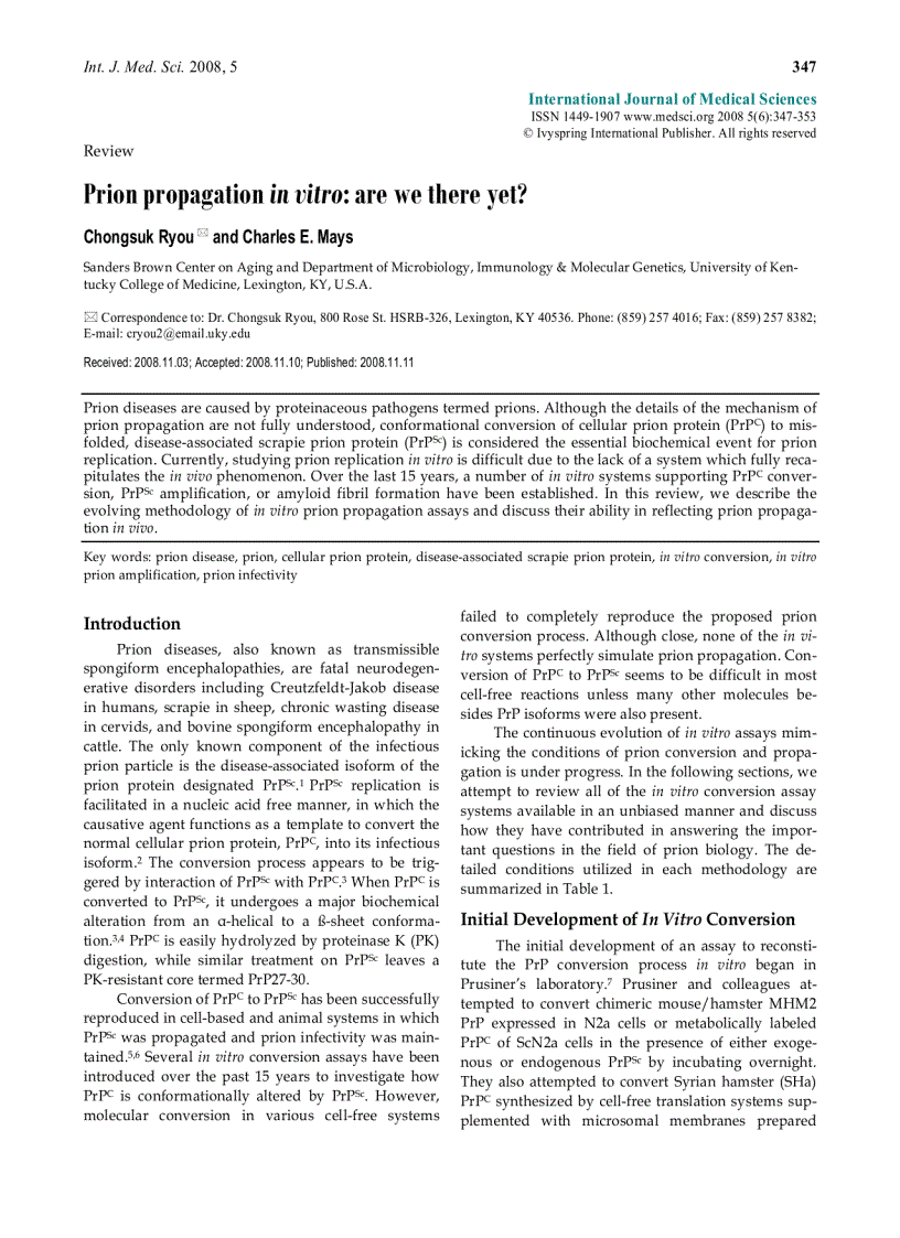 Báo cáo y học Prion propagation in vitro are we there yet