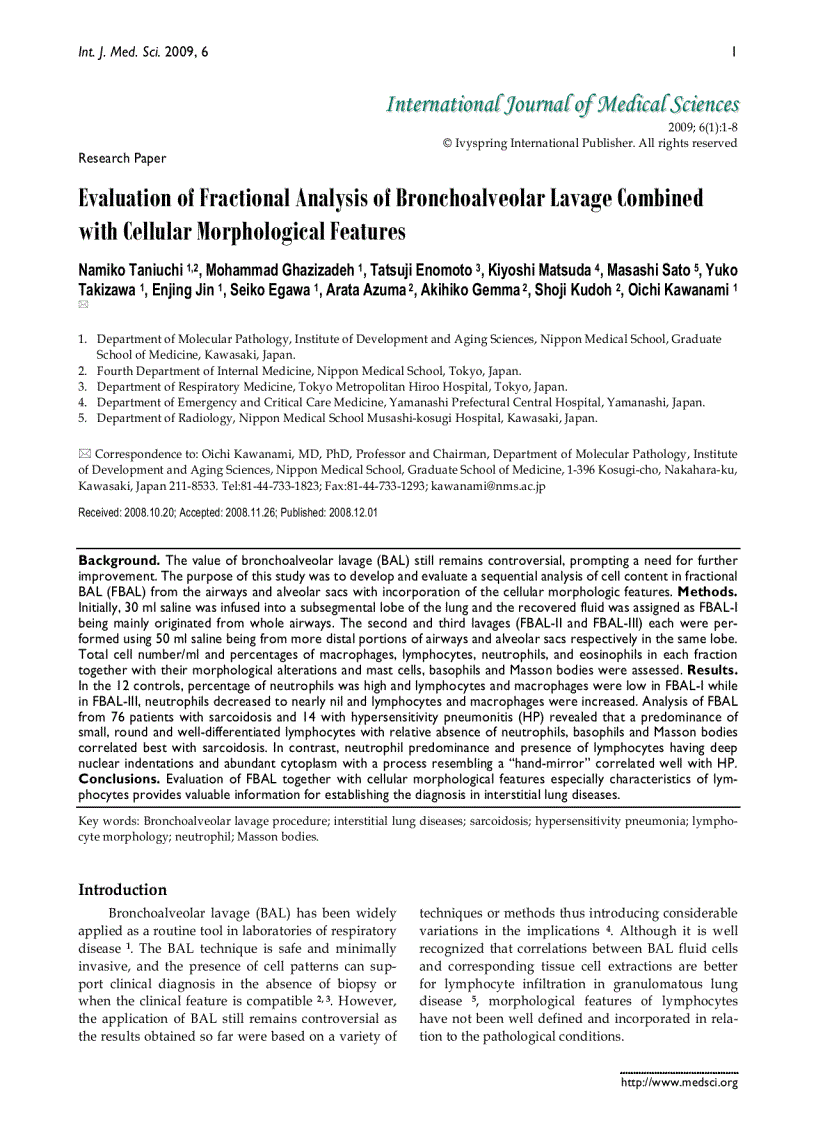 Báo cáo y học Evaluation of Fractional Analysis of Bronchoalveolar Lavage Combined with Cellular Morphological Features