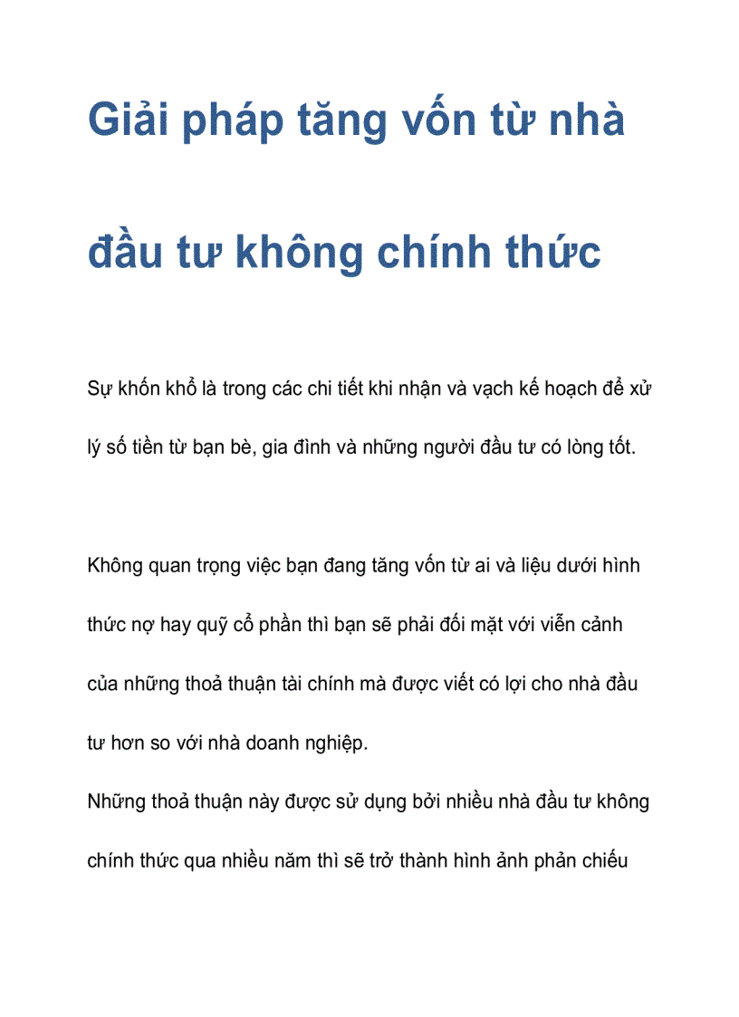 Giải pháp tăng vốn từ nhà đầu tư không chính thức