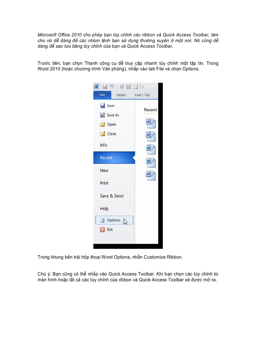 Phục hồi Ribbon và Quick Access Toolbar trong Office 2010