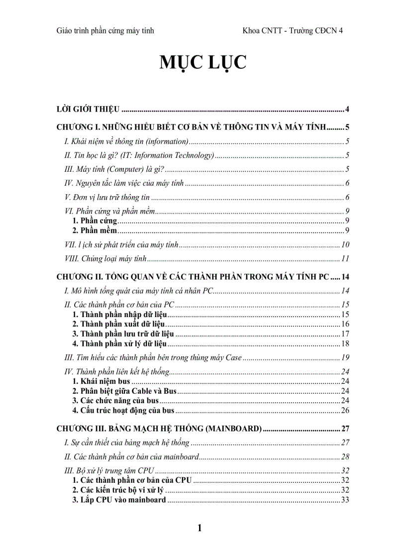 Giáo trình phần cứng máy tínhKhoa CNTT Trường CĐCN