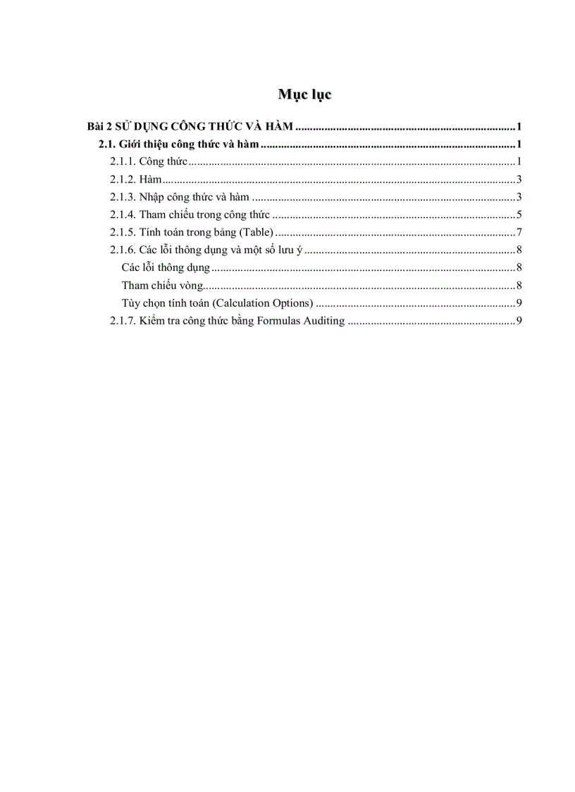 Sử dụng công thức và hàm excel