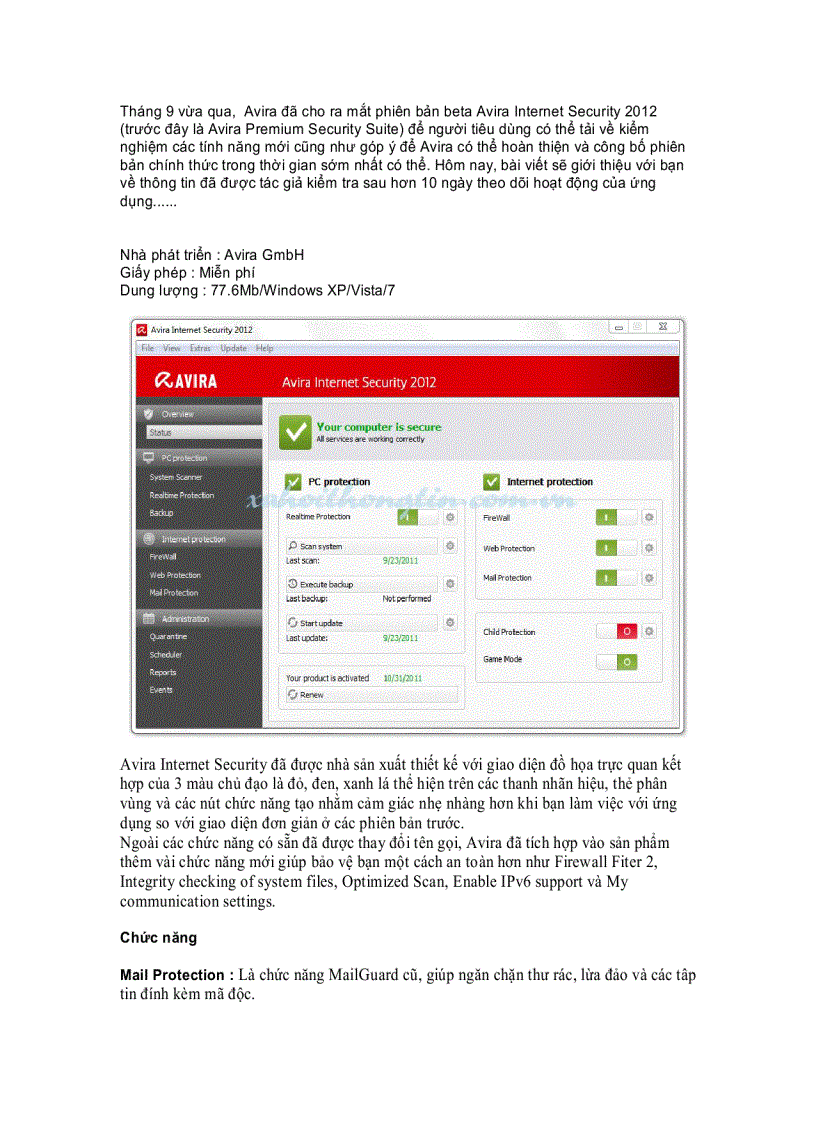 Kiểm nghiệm bảo mật cùng Avira Internet Security 2012 beta
