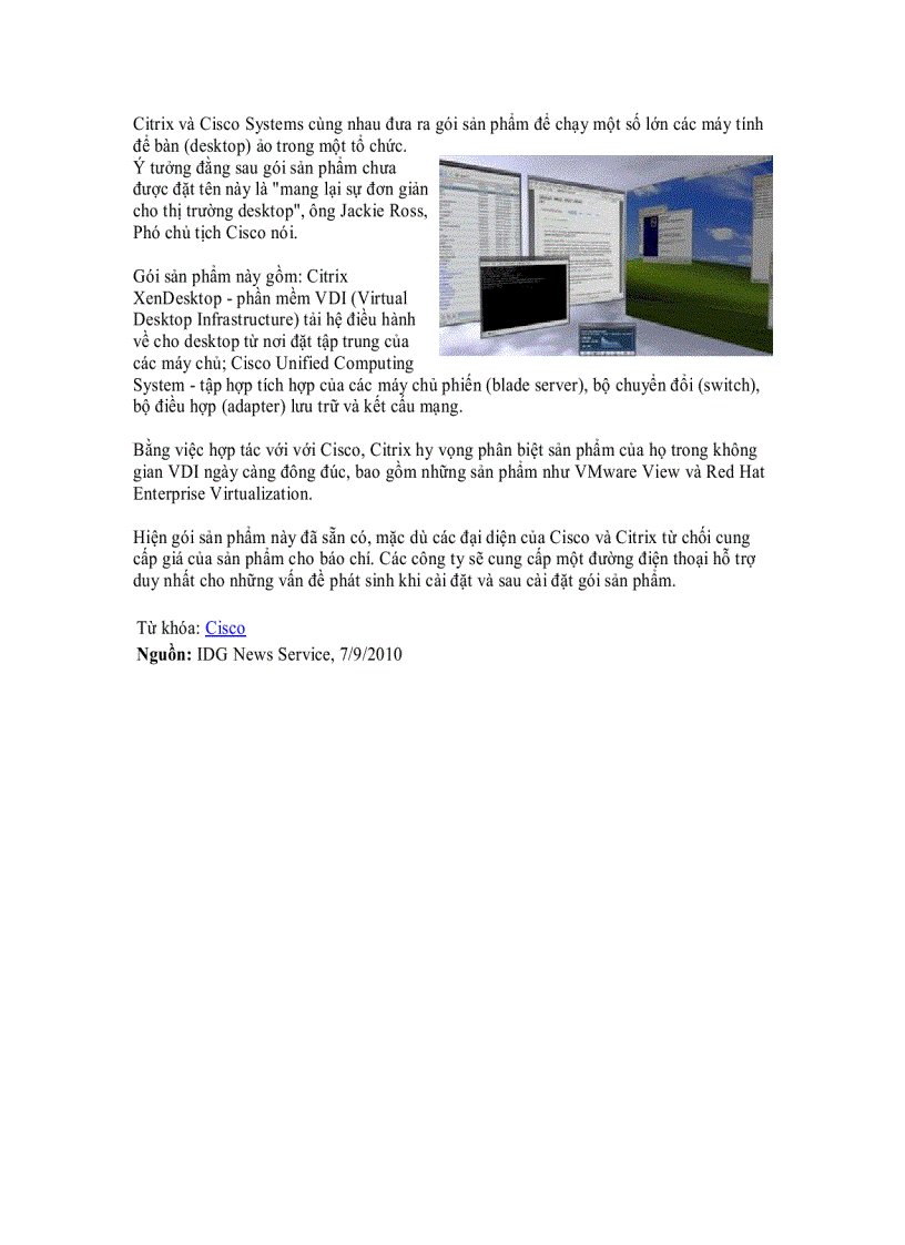 Cisco Citrix hợp tác trên gói ảo hóa máy tính để bàn